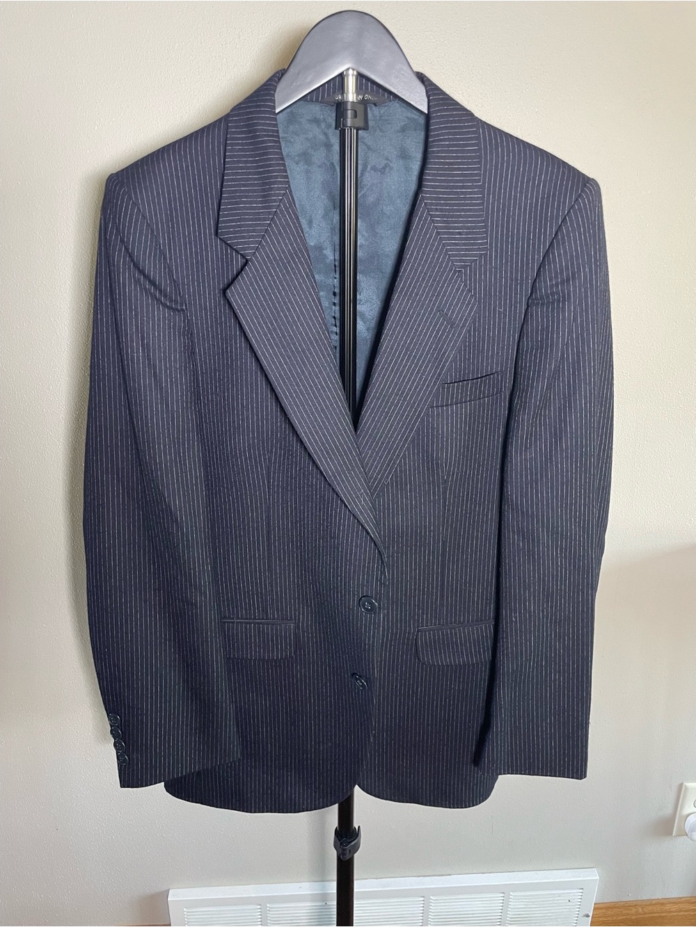 Classic Black Pinstripe Two-Button Men's Suit Jacket